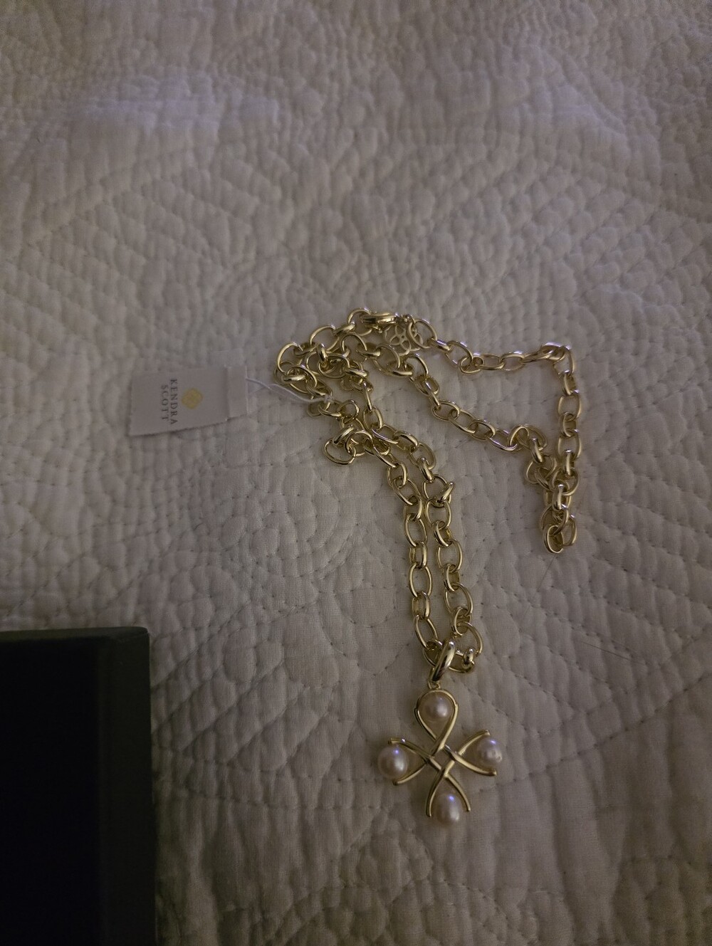 Gold Pearl Cross Pendant Necklace -